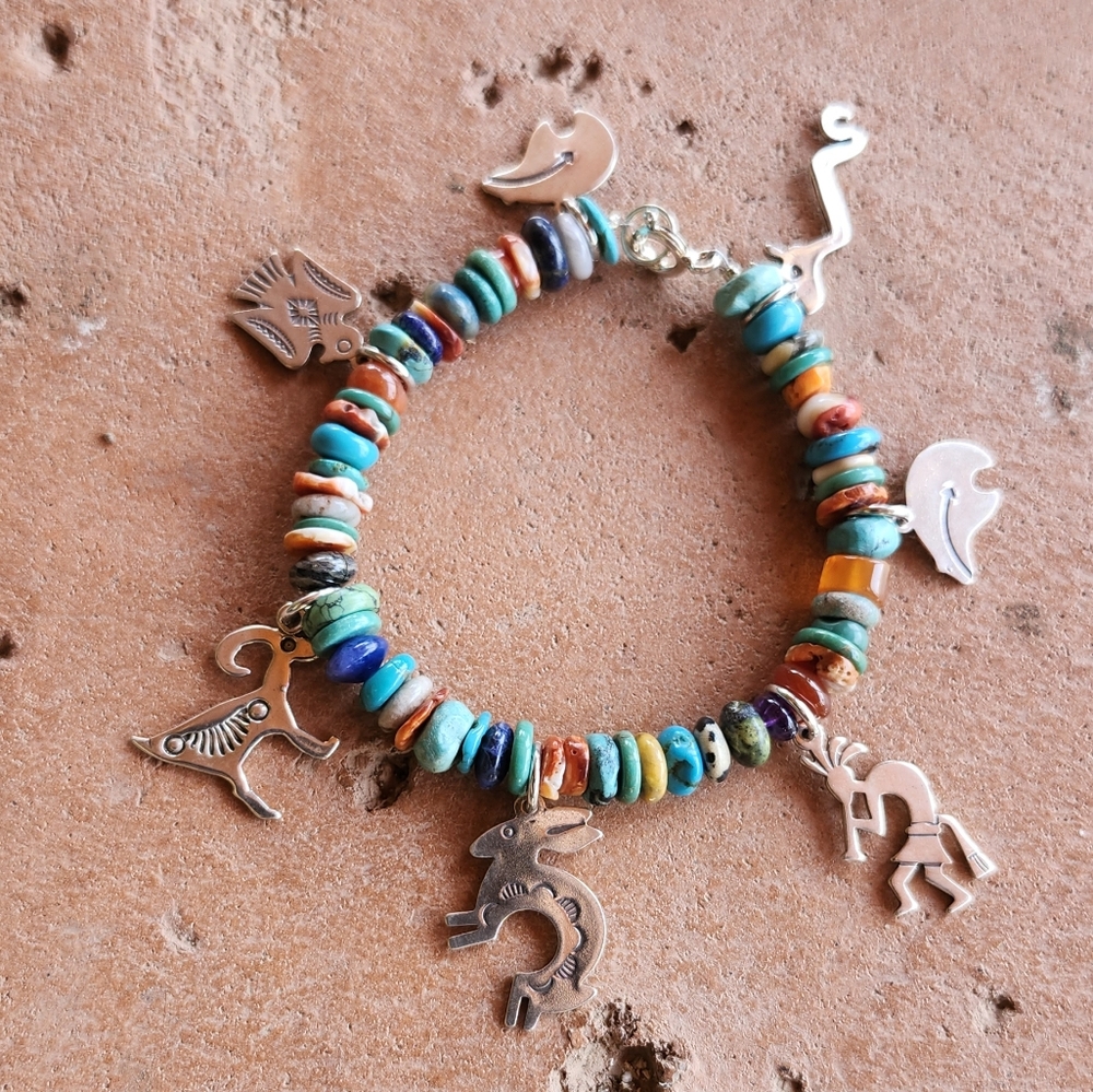 Sterling Silver Multi Gemstone Charm Bracelet - image 7